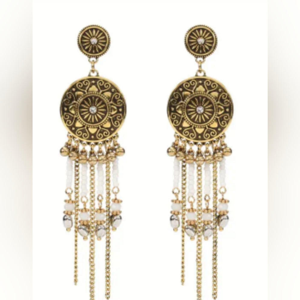 Bohemian Dangle Earrings White & Gold